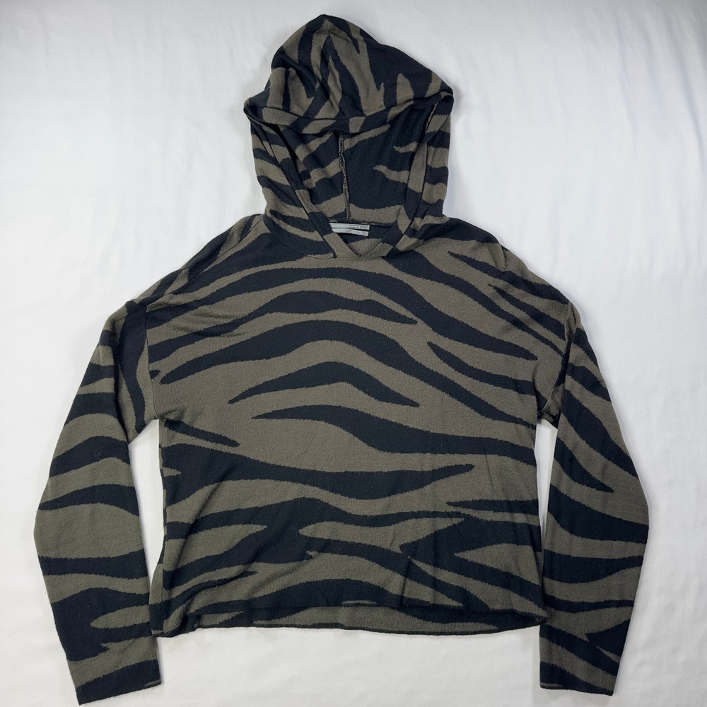Anthropologie Hoodie Women's Small Kasia Knit Olive Green Black Zebra Top Shirt